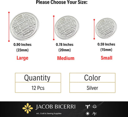 Silver Metal Shank Buttons - 12 Pcs - 3 Size Options - Luxury Weave Round Metal Shank Buttons for Men Women Blazer Coat Uniform Shirt Suit and Jacket Sewing Craft DIY N6701