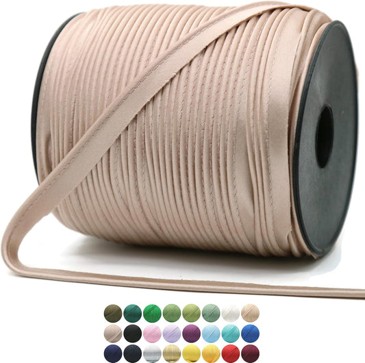 Luxury Satin Piping Trim - 10 Yards - 25+ Colors - Camel Color Satin Shiny Double Fold Piping Bias Tape Binding Lip Cord Welting Cord with Spool for Sewing Clothing Trimming Upholstery SP266910…