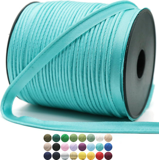 Luxury Satin Piping Trim - 109 Yards - 25+ Colors - Teal Blue Color Satin Shiny Fold Piping Bias Tape Binding Lip Cord Welting Cord with Spool for Sewing Clothing Trimming Upholstery SP2662…