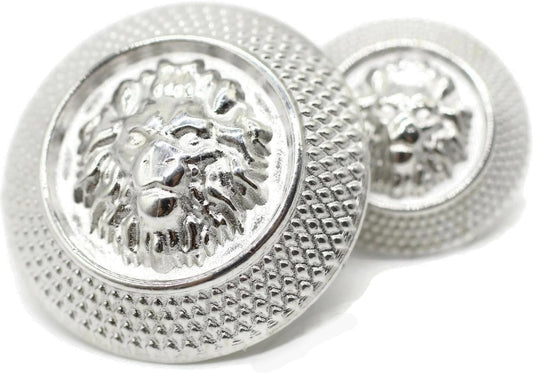 Silver Metal Shank Buttons - 12 Pcs - 2 Size Options - Luxury Lion Round Wave Metal Shank Buttons for Men Women Blazer Coat Uniform Shirt Suit and Jacket Sewing Craft DIY N9201