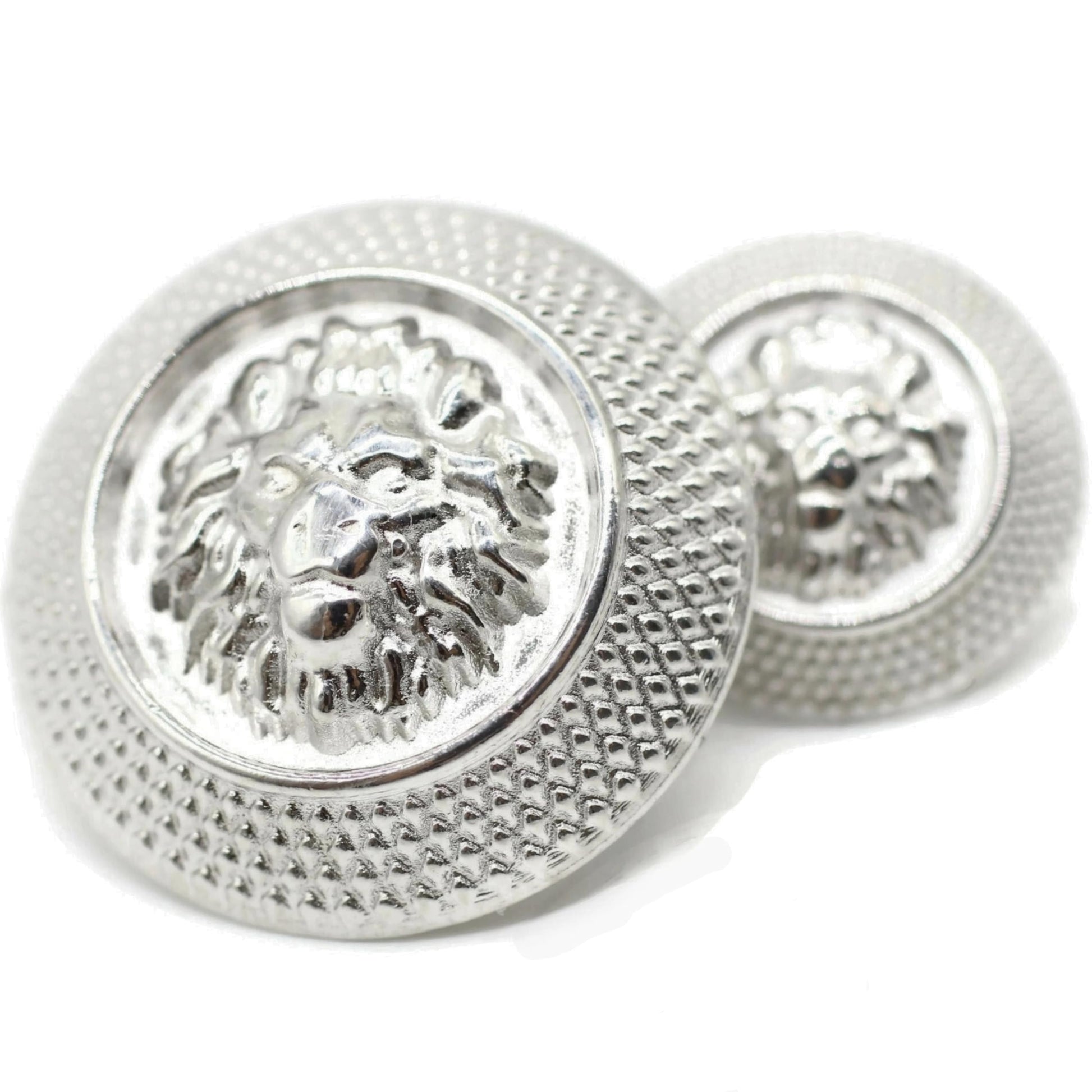 Silver Metal Shank Buttons - 12 Pcs - 2 Size Options - Luxury Lion Round Wave Metal Shank Buttons for Men Women Blazer Coat Uniform Shirt Suit and Jacket Sewing Craft DIY N9201