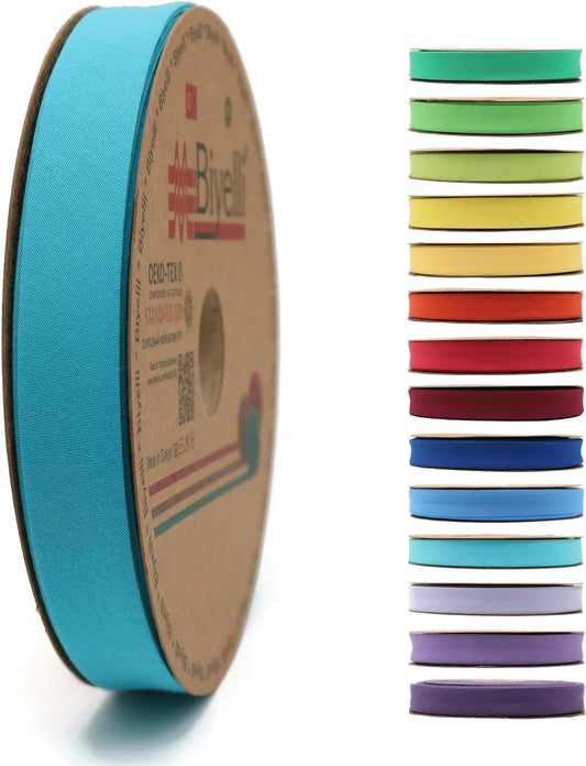 Cotton Fold Bias Tape - 3/4 Inches (20mm) Wide - 27 Yards - 65+ Colors - Single Fold Cotton Fold Bias Binding Tape for Sewing Clothing DIY (26. Turquoise) D26