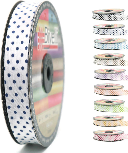 Cotton Fold Bias Binding Tape - 3/4 Inches (20mm) Wide - 27 Yards - Polka Dots Single Fold Cotton Fold Bias Binding Tape for Sewing Clothing DIY Dark Blue B8