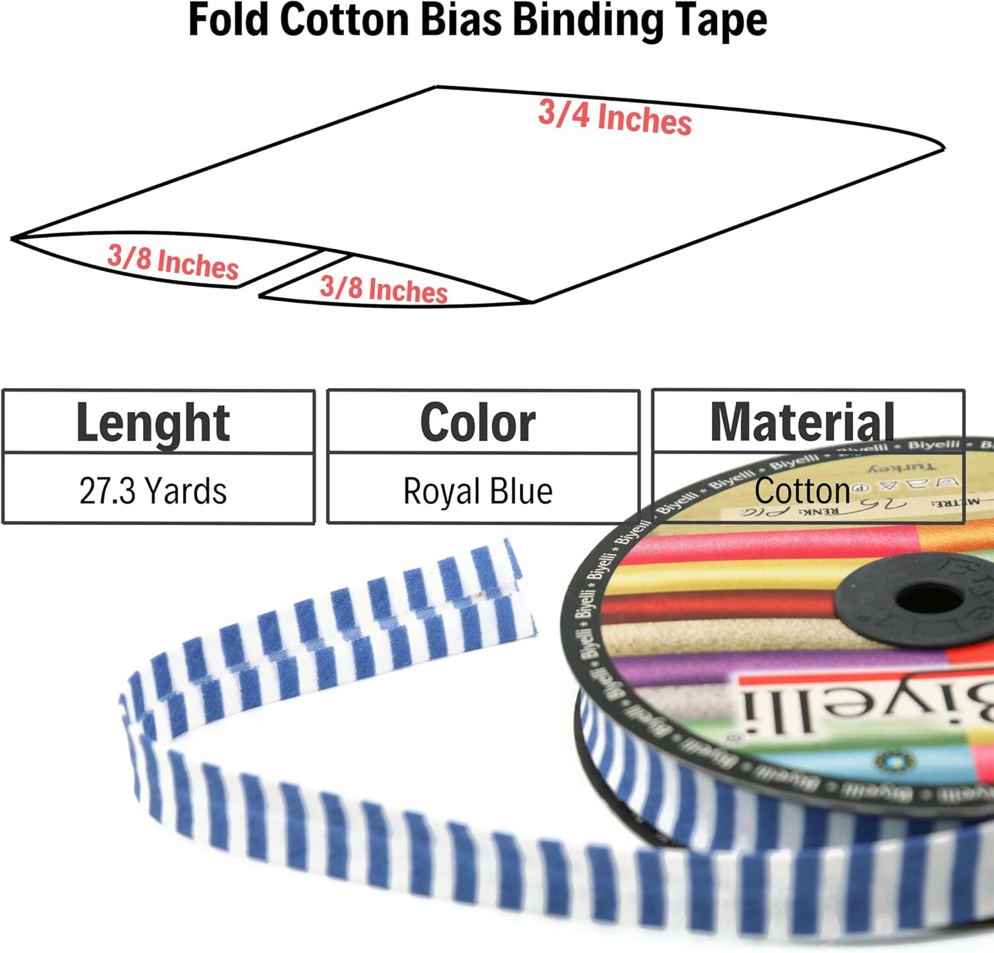 Cotton Fold Bias Binding Tape - 3/4 Inches (20mm) Wide - 27 Yards - Plaid Single Fold Cotton Fold Bias Binding Tape for Sewing Clothing DIY Royal Blue F10