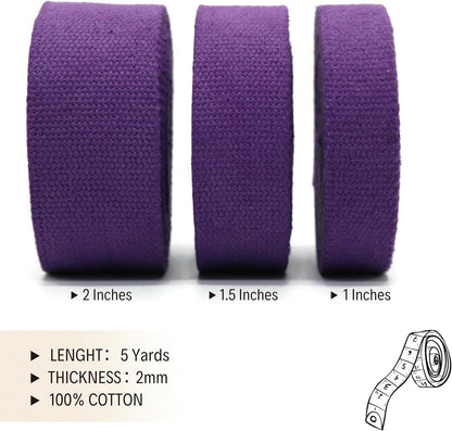 Cotton Webbing 2" & 1.5'' & 1" - 5 Yards - 50+ Colors -%100 Natural Cotton - Turkish Woven - Heavy 1 Inch 1.5 Inch 2 Inch Purple Canvas Webbing for Sewing Straps Bag Climbing Indoors Craft DIY 11245…