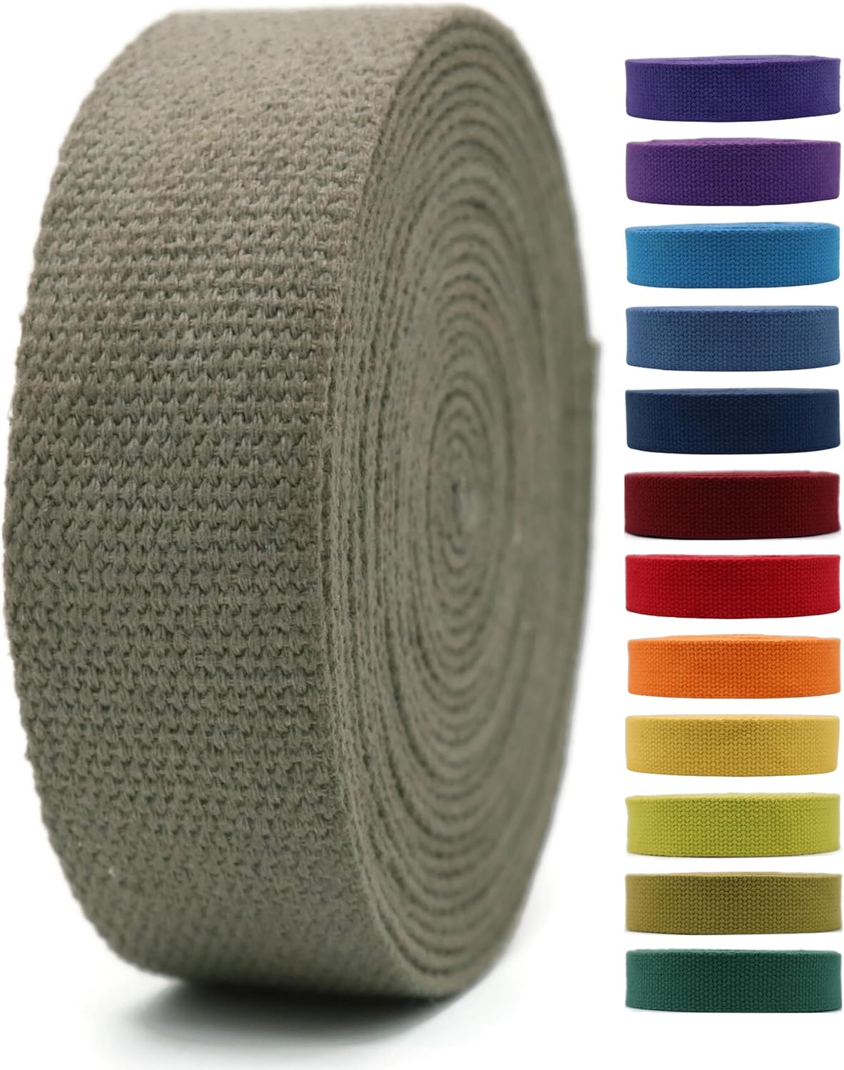 Cotton Webbing 2" &amp; 1.5'' &amp; 1" - 5 Yards - 50+ Colors -100% Natural Cotton - Turkish Woven - 1 Inch 1.5 Inch 2 Inch MutedSage Canvas Webbing for Sewing Straps Bags Climbing Indoors Craft DIY 11285…