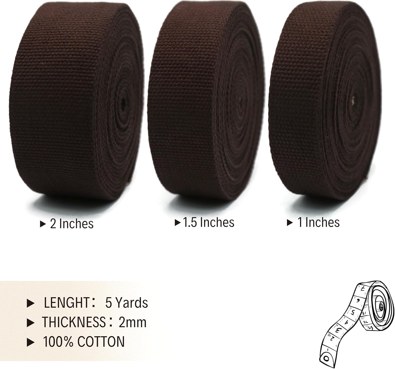 2" & 1.5'' & 1" Cotton Webbing - 5 Yards - 50+ Colors -%100 Natural Cotton - Turkish Woven - Heavy Duty1 Inch 1.5 Inch 2 Inch Canvas Webbing for Sewing Straps Bags Climbing Indoors Craft DIY 11505…