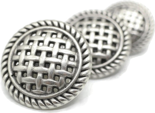 Antique Silver Metal Shank Buttons - 12 Pcs - 3 Size Options - Weave Round Metal Shank Buttons Vintage for Men Women Blazer Coat Uniform Shirt Suit and Jacket Sewing Craft DIY N14203