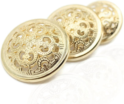 Baroque Gold Metal Shank Buttons - 12 Pcs - 3 Size Options - Luxury Baroque Round Metal Shank Buttons for Men Women Blazer Coat Uniform Shirt Suit and Jacket Sewing Craft DIY BR4230…