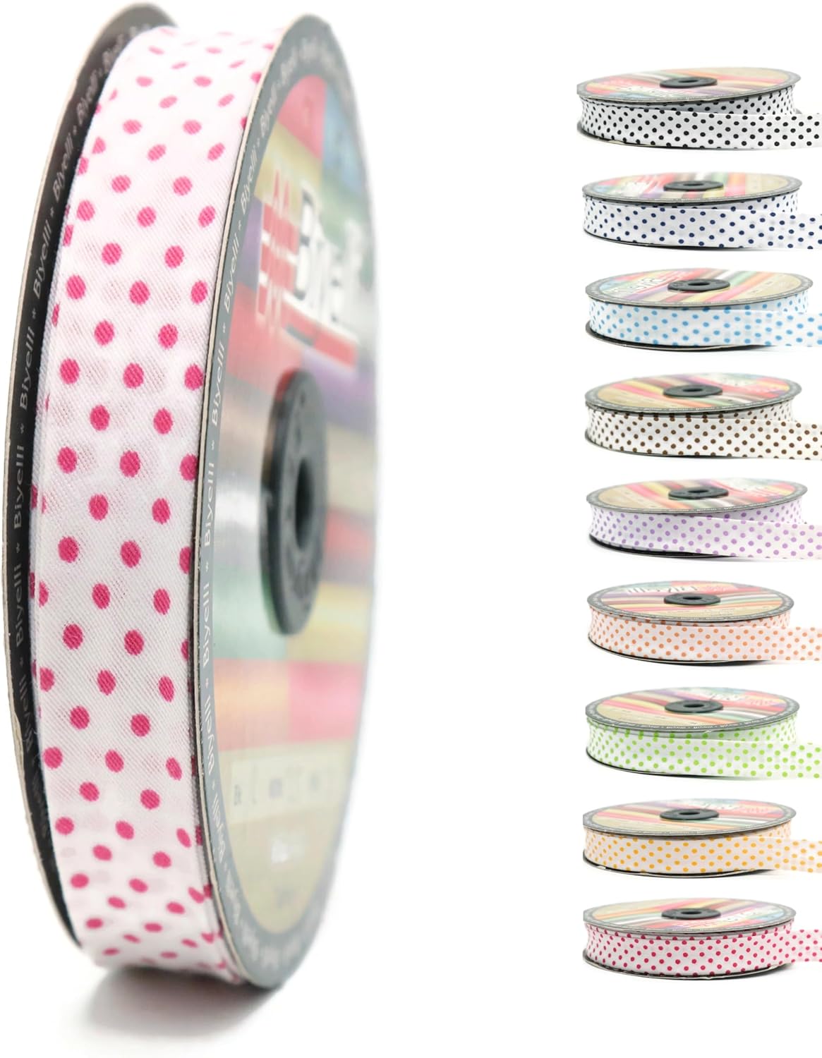 Cotton Fold Bias Binding Tape - 3/4 Inches (20mm) Wide - 27 Yards - Polka Dots Single Fold Cotton Fold Bias Binding Tape for Sewing Clothing DIY Pink B2