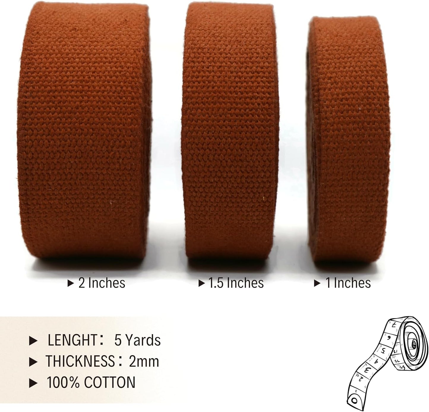 Cotton Webbing 2" & 1.5'' & 1" - 5 Yards - 50+ Colors -%100 Natural Cotton - Turkish Woven - Heavy Duty1 Inch 1.5 Inch 2 Inch Canvas Webbing for Sewing Straps Bags Climbing Indoors Craft DIY 11475…