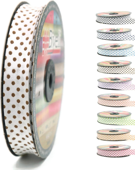 Cotton Fold Bias Binding Tape - 3/4 Inches (20mm) Wide - 27 Yards - Polka Dots Single Fold Cotton Fold Bias Binding Tape for Sewing Clothing DIY Brown B9