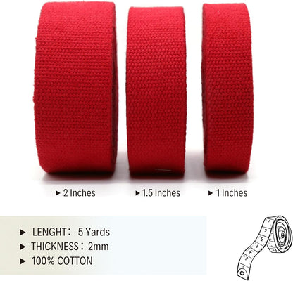 2" & 1.5'' & 1" Cotton Webbing - 5 Yards - 50+ Colors -%100 Natural Cotton - Turkish Weave - Heavy Duty 1 Inch 1.5 Inch 2 Inch Webbing for Sewing Straps Wrapping Climbing Indoors Craft DIY 11175…