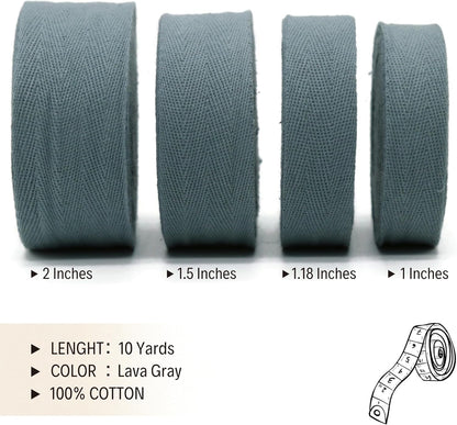 2" & 1.5" & 1.18'' & 1" Cotton Twill Tape - 10 Yards - 50+ Colors -%100 Natural Cotton 1 Inch 1.5 Inch 2 Inch Herringbone Bias Binding Cotton Tape Trim for Sewing Wrapping Craft DIY 10555(LavaGray)…