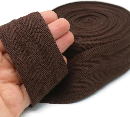 Cotton Twill Tape 2" & 1.5" & 1" - 10 Yards - 50+ Colors -%100 Natural Cotton 1 Inch 1.5 Inch 2 Inch Herringbone Bias Binding Cotton Tape Trim for Sewing Wrapping Craft DIY (Coffee) 10505