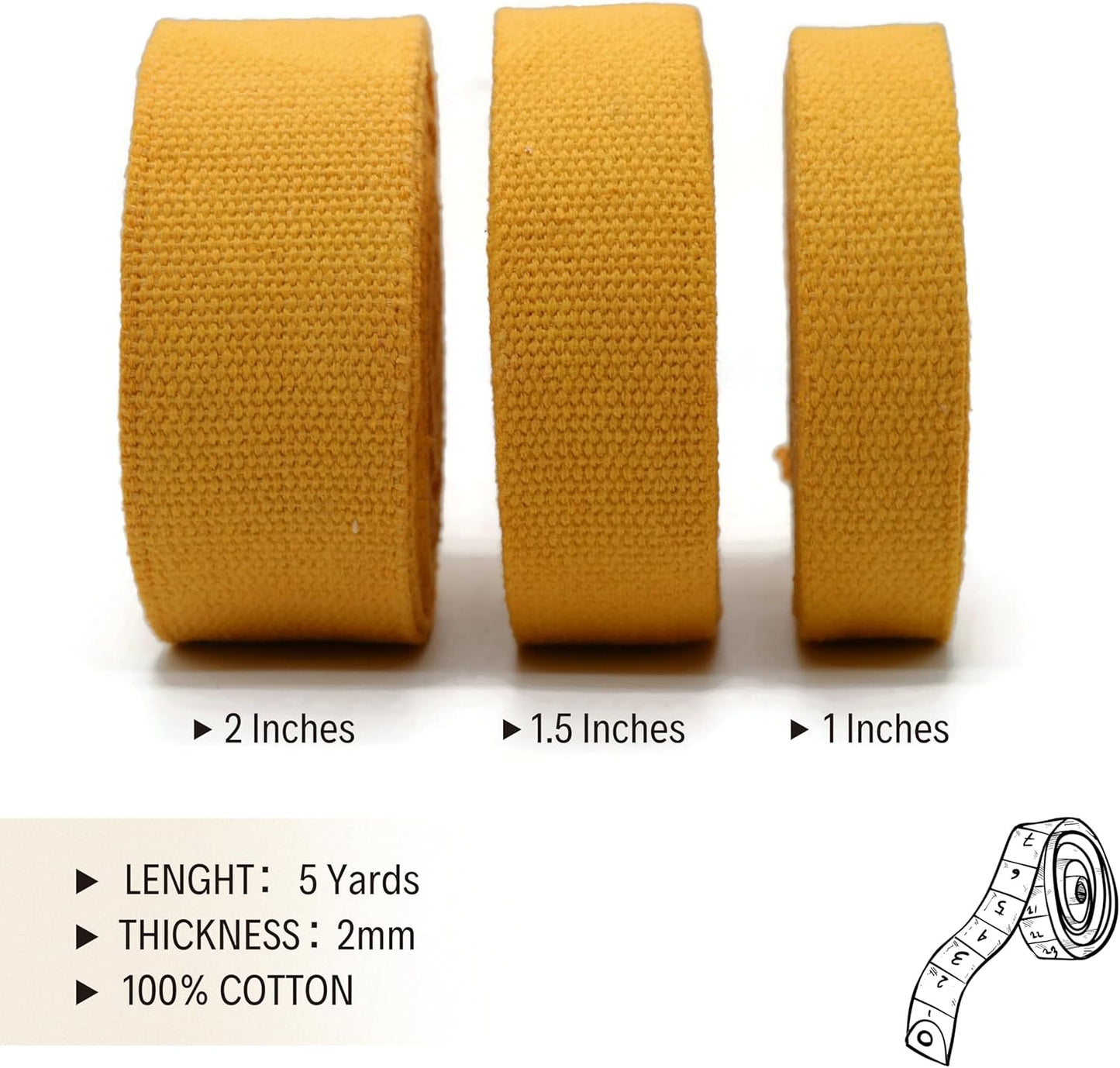 2" & 1.5'' & 1" Cotton Webbing - 5 Yards - 50+ Colors -%100 Natural Cotton - Turkish Woven - Heavy Duty 1 Inch 1.5 Inch 2 Inch Webbing for Sewing Straps Bag Climbing Indoors Craft DIY 11125…