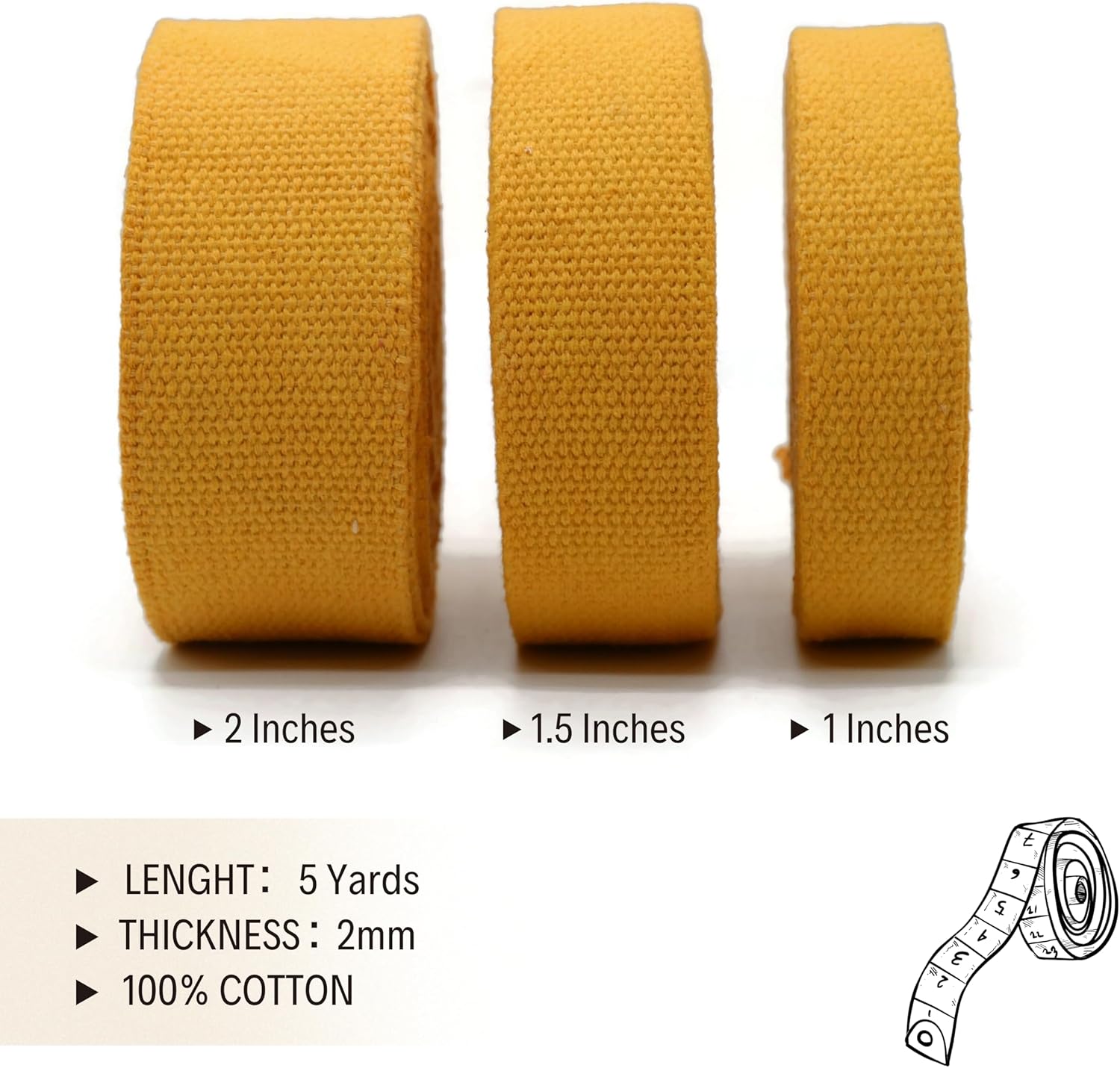 2" & 1.5'' & 1" Cotton Webbing - 5 Yards - 50+ Colors -%100 Natural Cotton - Turkish Woven - Heavy Duty 1 Inch 1.5 Inch 2 Inch Webbing for Sewing Straps Bag Climbing Indoors Craft DIY 11125…