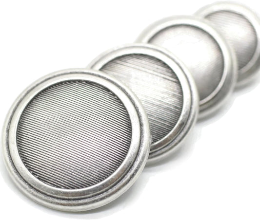 Antique Silver Metal Shank Buttons - 12 Pcs - 4 Size Options - Striped Round Metal Shank Buttons Vintage for Men Women Blazer Coat Uniform Shirt Suit and Jacket Sewing Craft DIY N12204