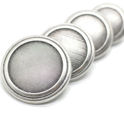 Silver Metal Shank Buttons - 12 Pcs - 4 Size Options - Striped Round Metal Shank Buttons for Men Women Blazer Coat Uniform Shirt Suit and Jacket Sewing Craft DIY N8301