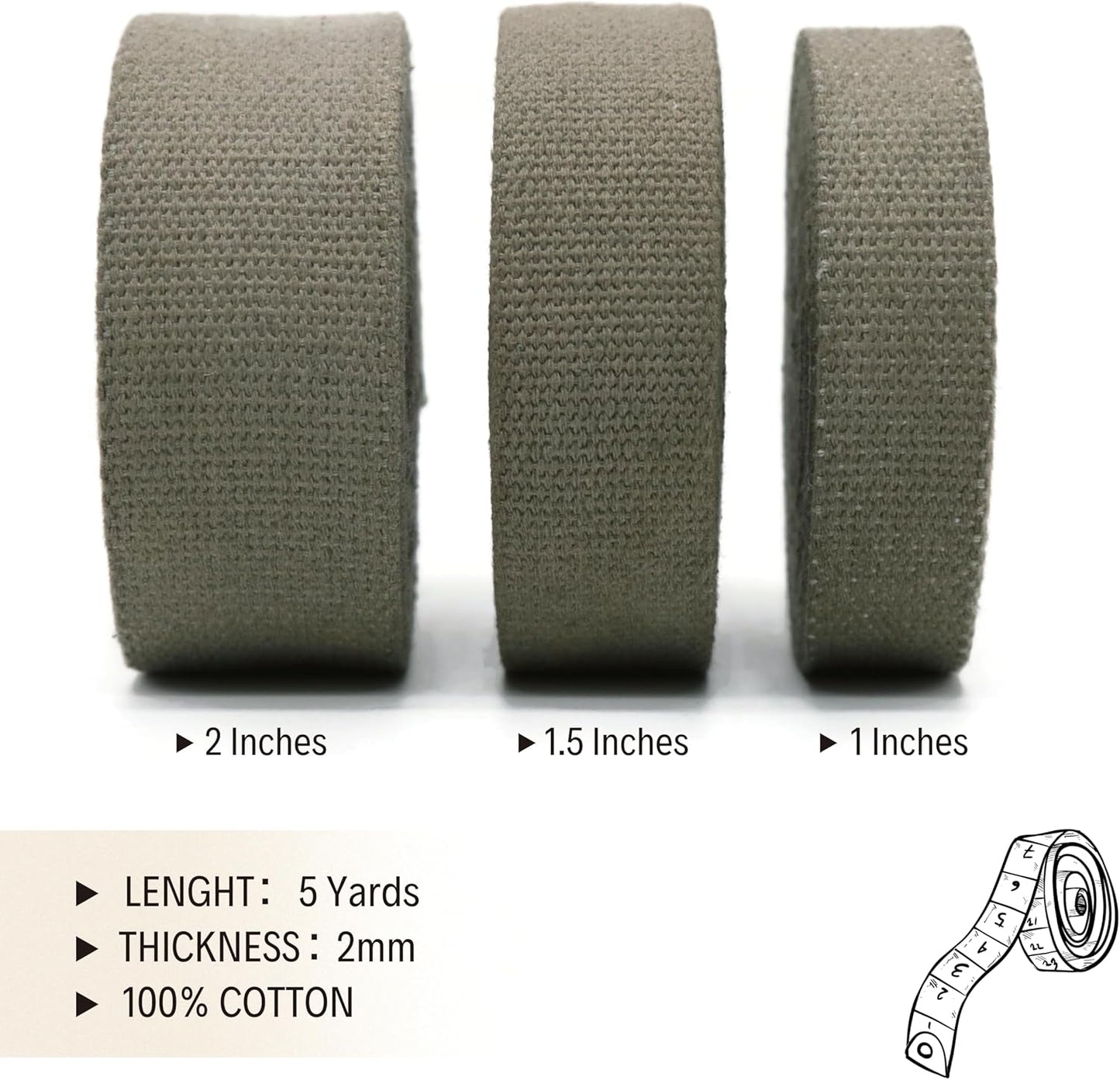 Cotton Webbing 2" & 1.5'' & 1" - 5 Yards - 50+ Colors -%100 Natural Cotton - Turkish Woven - 1 Inch 1.5 Inch 2 Inch MutedSage Canvas Webbing for Sewing Straps Bags Climbing Indoors Craft DIY 11285…