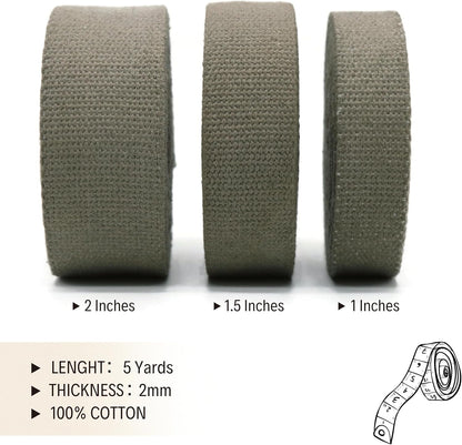 Cotton Webbing 2" & 1.5'' & 1" - 5 Yards - 50+ Colors -%100 Natural Cotton - Turkish Woven - 1 Inch 1.5 Inch 2 Inch MutedSage Canvas Webbing for Sewing Straps Bags Climbing Indoors Craft DIY 11285…
