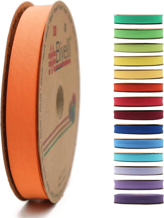 Cotton Fold Bias Tape - 3/4 Inches (20mm) Wide - 27 Yards - 65+ Colors - Single Fold Cotton Fold Bias Binding Tape for Sewing Clothing DIY (15. Orange) D15