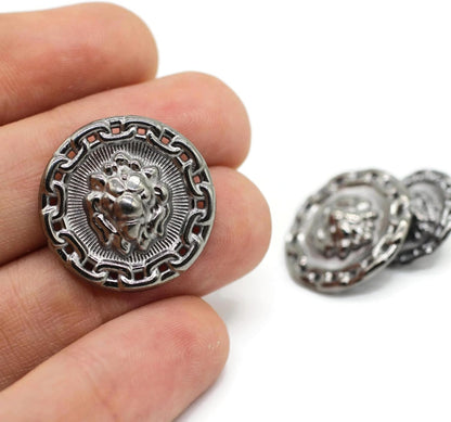 Black Metal Shank Buttons - 12 Pcs - 3 Size Options - Lion Round Metal Shank Buttons for Men Women Blazer Coat Uniform Shirt Suit and Jacket Sewing Craft DIY N2103