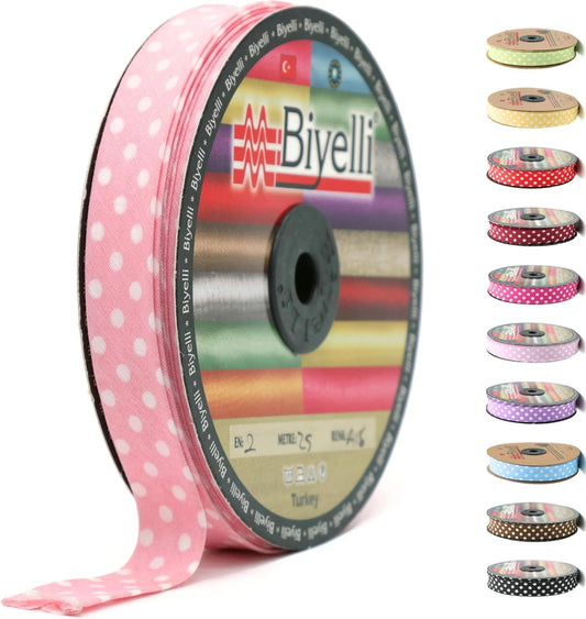 Cotton Fold Bias Binding Tape - 3/4 Inches (20mm) Wide - 27 Yards - Polka Dots Single Fold Cotton Fold Bias Binding Tape for Sewing Clothing DIY Coral Pink A16