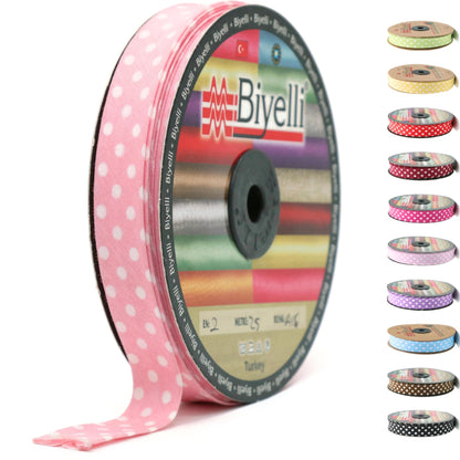 Cotton Fold Bias Binding Tape - 3/4 Inches (20mm) Wide - 27 Yards - Polka Dots Single Fold Cotton Fold Bias Binding Tape for Sewing Clothing DIY Red A17