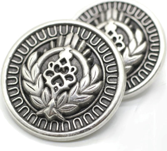 Antique Silver Metal Shank Buttons - 12 Pcs - 3 Size Options - Floral Round Metal Shank Buttons Vintage for Men Women Blazer Coat Uniform Shirt Suit and Jacket Sewing Craft DIY N11503