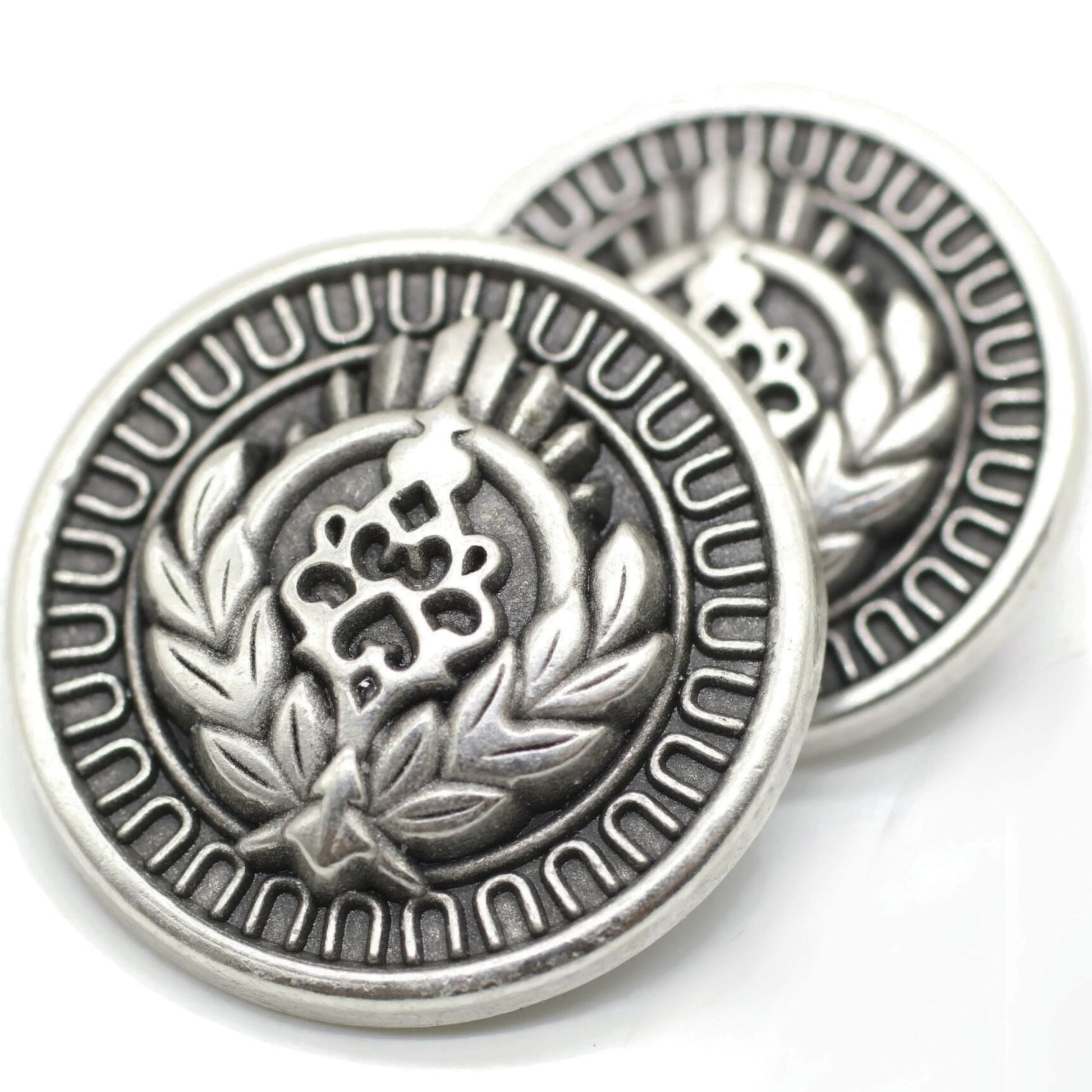 Silver Metal Shank Buttons - 12 Pcs - 3 Size Options - Luxury Floral Rome Round Wave Metal Shank Buttons for Men Women Blazer Coat Uniform Shirt Suit and Jacket Sewing Craft DIY N9603