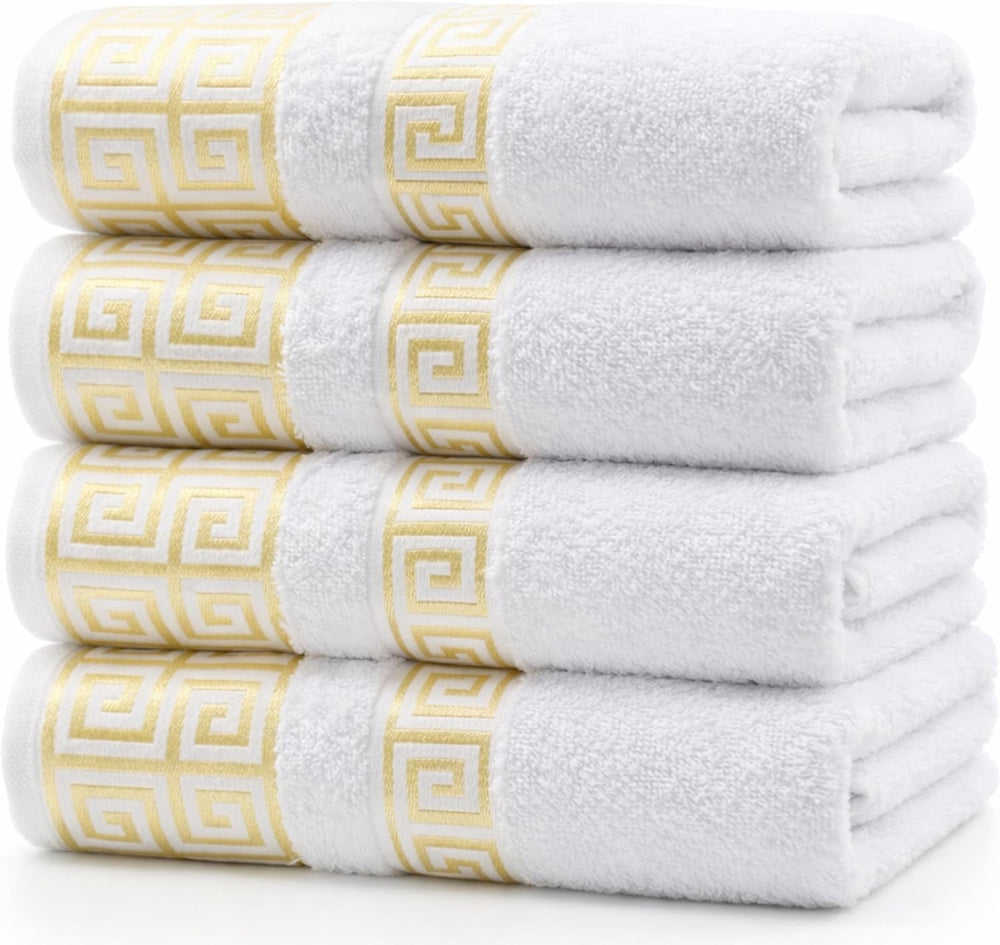 4-Piece Greek Key Bath Towel Set — White