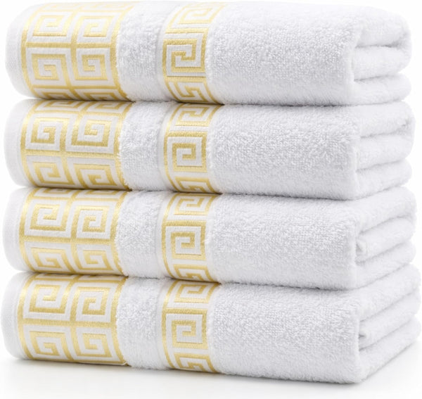 4-Piece Greek Key Bath Towel Set — White