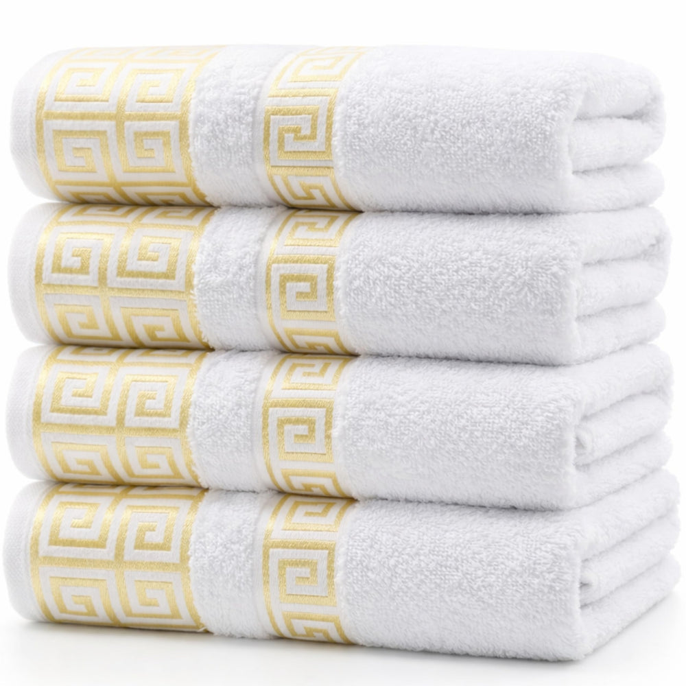4-Piece Greek Key Bath Towel Set — Navy