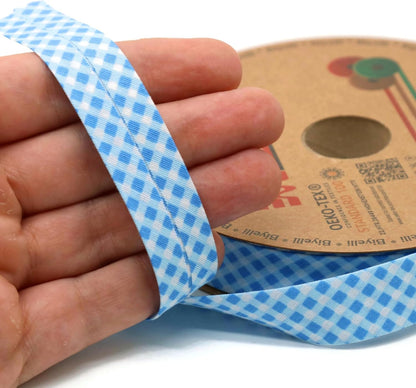 Cotton Fold Bias Binding Tape - 3/4 Inches (20mm) Wide - 27 Yards - Plaid Single Fold Cotton Fold Bias Binding Tape for Sewing Clothing DIY Blue E1