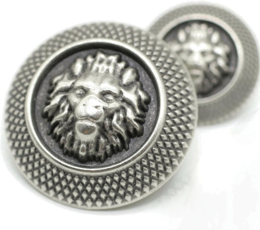 Antique Silver Metal Shank Buttons - 12 Pcs - 2 Size Options - Lion Round Metal Shank Buttons Vintage for Men Women Blazer Coat Uniform Shirt Suit and Jacket Sewing Craft DIY N12302