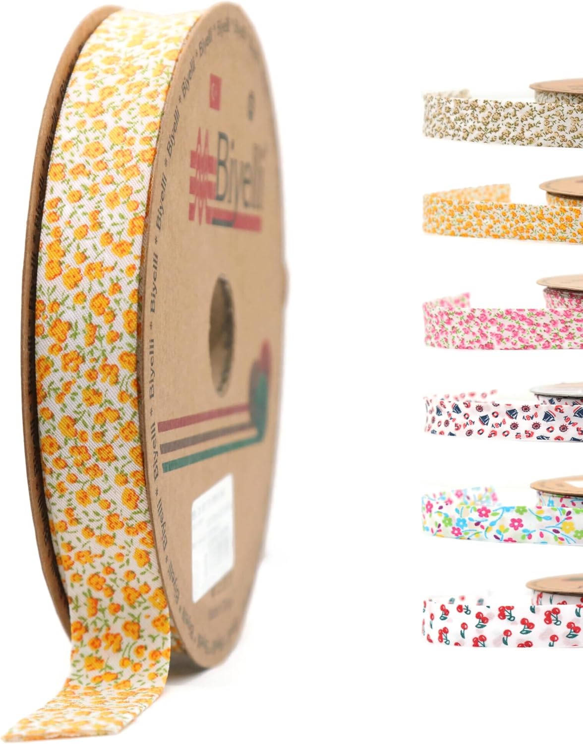 Cotton Fold Bias Binding Tape - 3/4 Inches (20mm) Wide - 27 Yards - Floral Single Fold Cotton Fold Bias Binding Tape for Sewing Clothing DIY Yellow A3