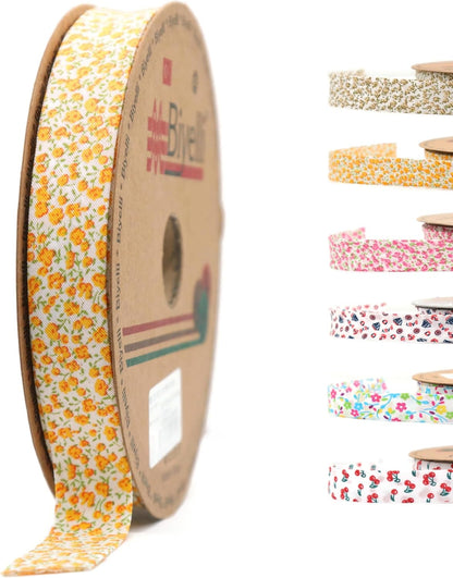 Cotton Fold Bias Binding Tape - 3/4 Inches (20mm) Wide - 27 Yards - Floral Single Fold Cotton Fold Bias Binding Tape for Sewing Clothing DIY Yellow A3