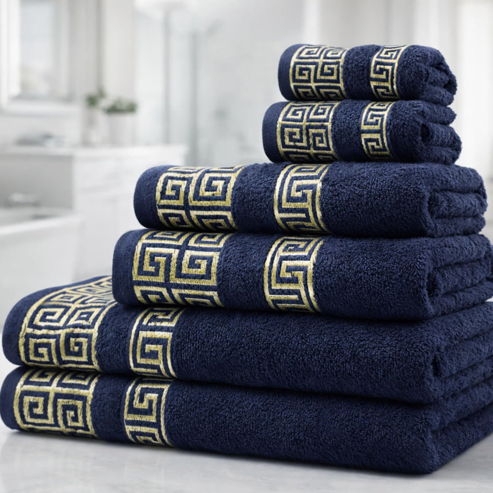 6-Piece Greek Key Towel Set — Navy