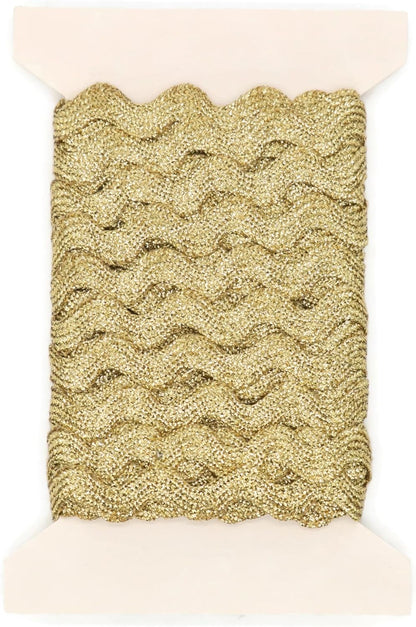 Glitter RIC Rac Trim - 3/8 Inch (10mm) - 5 Yards - Gold Wave Bending Fringe Trim Glitter Lace Ribbon RIC Rac Trim for Sewing Clothes Gift Wrapping Home Party Decoration GL0305