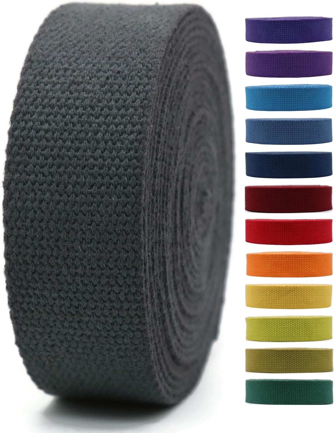 2" &amp; 1.5'' &amp; 1" Cotton Webbing - 5 Yards - 50+ Colors -100% Natural Cotton - Turkish Woven 1 Inch 1.5 Inch 2 Inch Dark Gray Canvas Webbing for Sewing Straps Bags Climbing Indoors Craft DIY 11525…