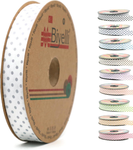Cotton Fold Bias Binding Tape - 3/4 Inches (20mm) Wide - 27 Yards - Polka Dots Single Fold Cotton Fold Bias Binding Tape for Sewing Clothing DIY Gray B12