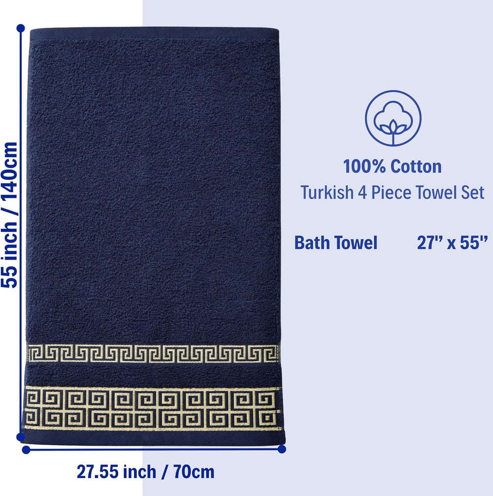 4-Piece Greek Key Bath Towel Set — Navy