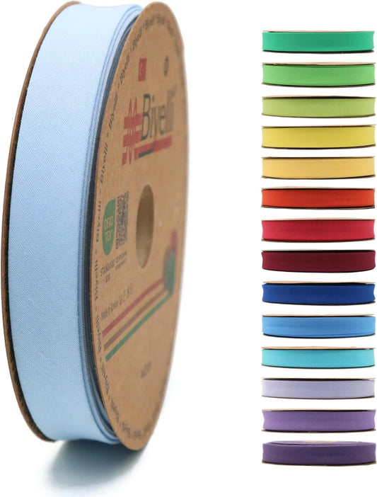Cotton Fold Bias Tape - 3/4 Inches (20mm) Wide - 27 Yards - 65+ Colors - Single Fold Cotton Fold Bias Binding Tape for Sewing Clothing DIY (53. Light Blue) D53