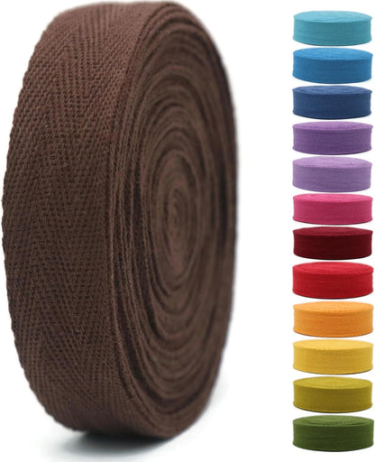 Cotton Twill Tape 1" & 1.5'' & 2" - 10 Yards - 50+ Colors -%100 Natural Cotton 1 Inch 1.5 Inch 2 Inch Herringbone Bias Binding Cotton Twill Tape Trim for Sewing Wrapping Craft DIY (Coffee) 10502
