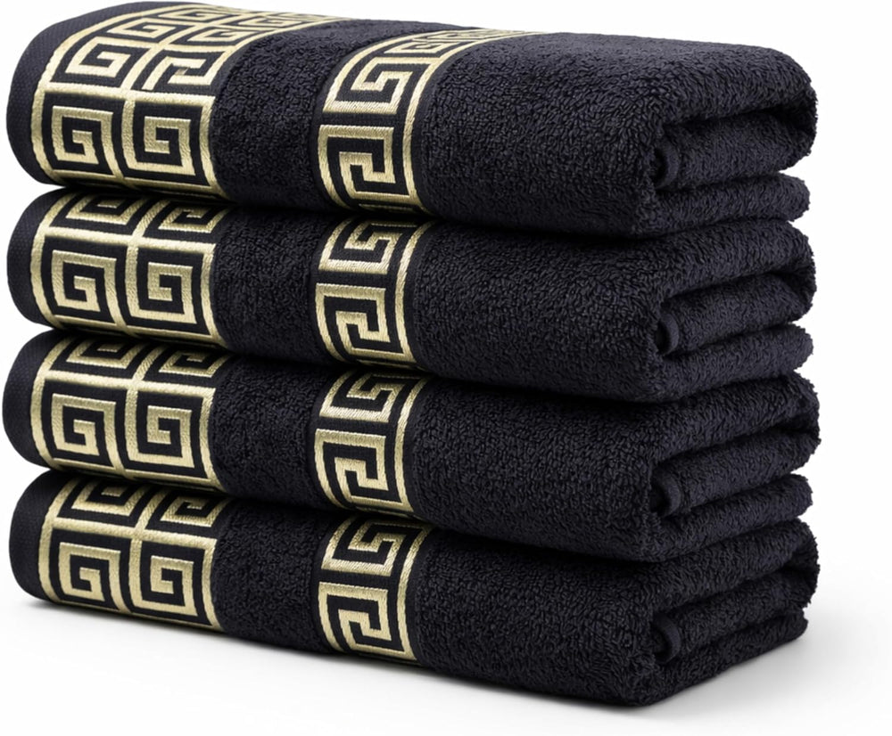 4-Piece Greek Key Hand Towel Set — Black