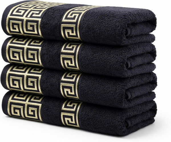 4-Piece Greek Key Hand Towel Set — Black