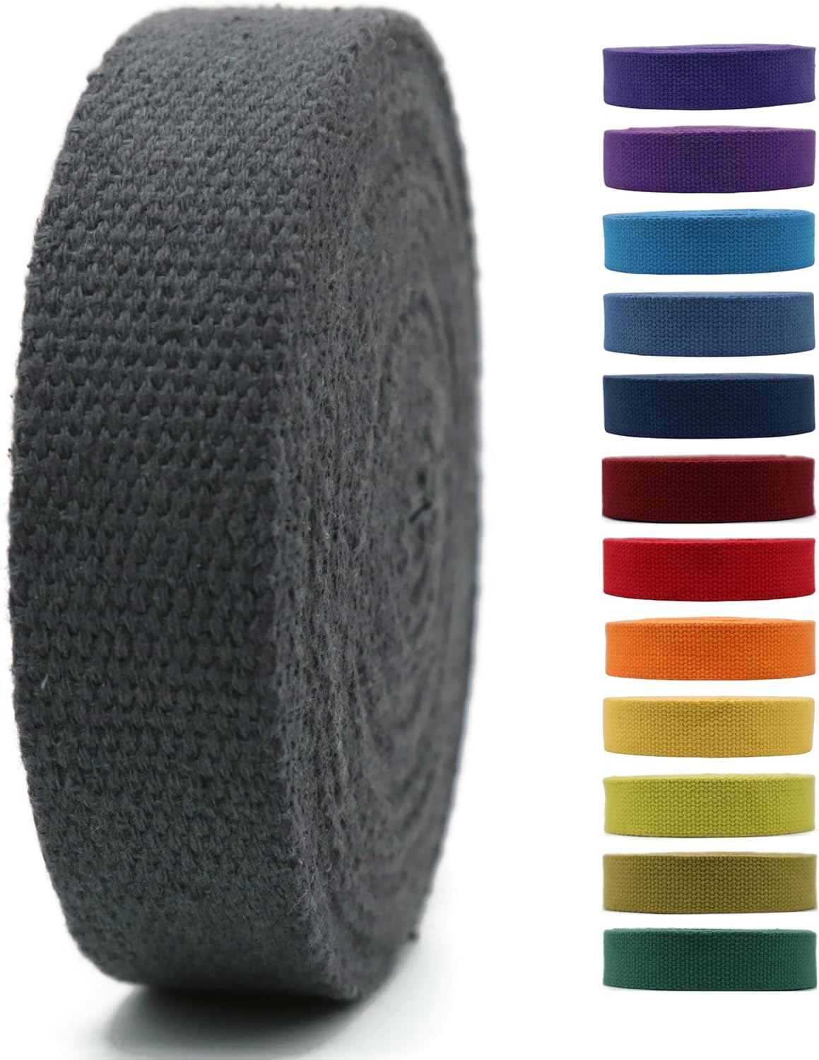 2" &amp; 1.5'' &amp; 1" Cotton Webbing - 5 Yards - 50+ Colors -100% Natural Cotton - Turkish Woven 1 Inch 1.5 Inch 2 Inch Dark Gray Canvas Webbing for Sewing Straps Bags Climbing Indoors Craft DIY 11525…