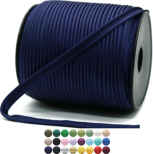 Luxury Satin Piping Trim - 109 Yards - 25+ Colors - Midnight Blue Color Satin Shiny Fold Piping Bias Tape Binding Lip Cord Welting Cord with Spool for Sewing Clothing Trimming Upholstery SP2664…