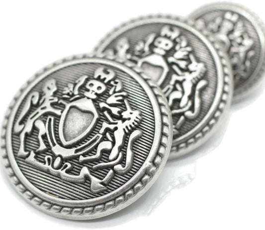 Antique Silver Metal Shank Buttons - 12 Pcs - 3 Size Options - Lion Round Metal Shank Buttons Vintage for Men Women Blazer Coat Uniform Shirt Suit and Jacket Sewing Craft DIY N12003